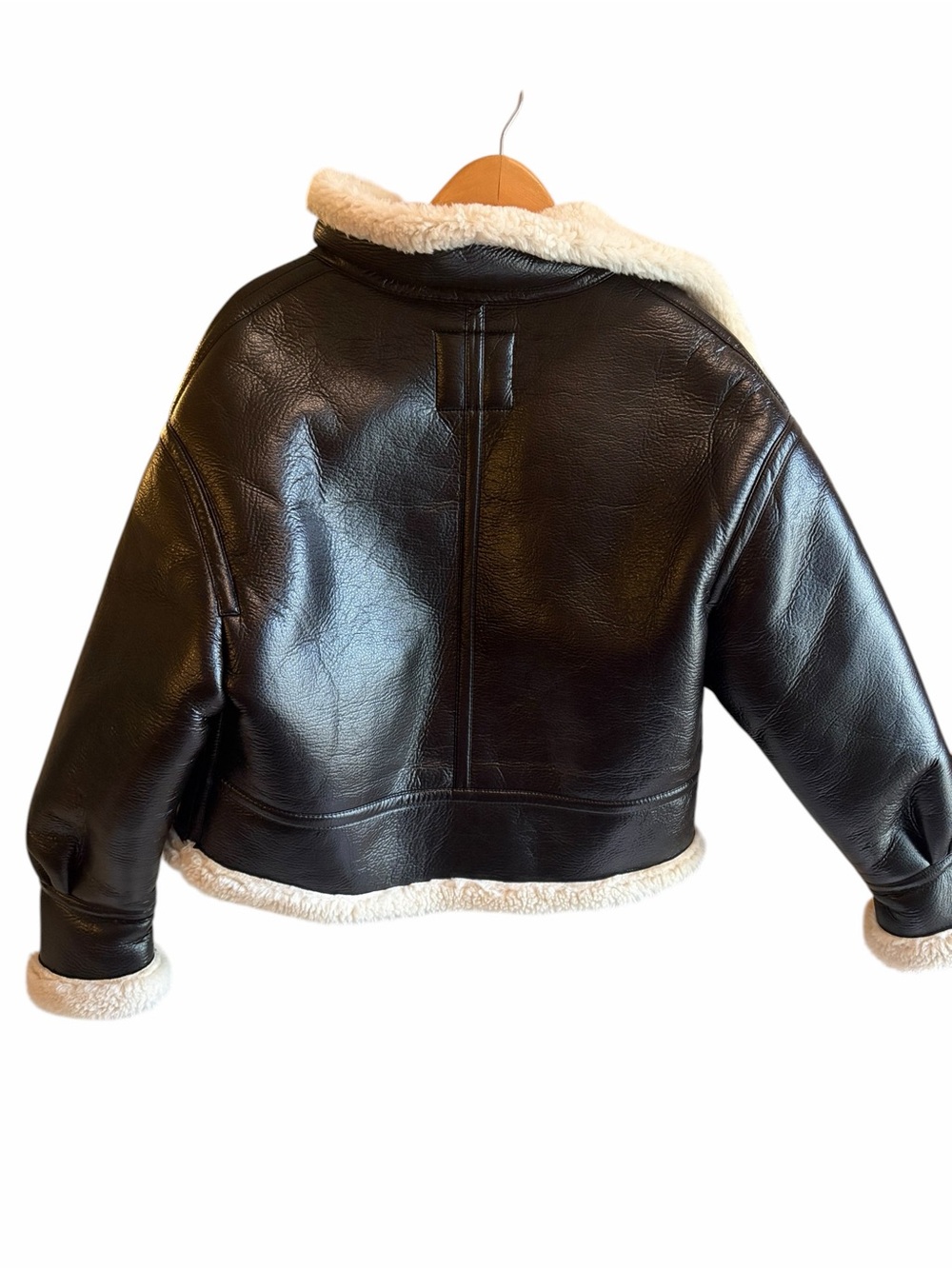 ZARA Black Faux Leather Cream Fleece Lined Sz Small Blogger Favorite - Picture 5 of 10